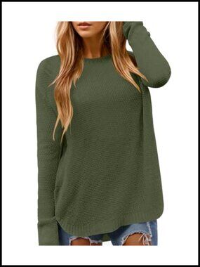 Women's Crewneck Long Sleeve Knit Sweater Loose Fit Soft Pullover
